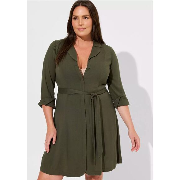 Torrid Olive Mini Rayon Slub Wrap Front Dress Size 4X NWT - Picture 1 of 11
